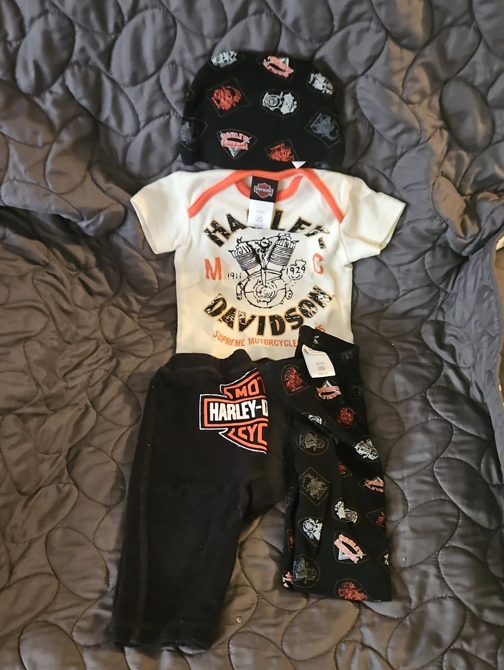 Harley-Davidson Kids Matching Set in Black, White & Orange